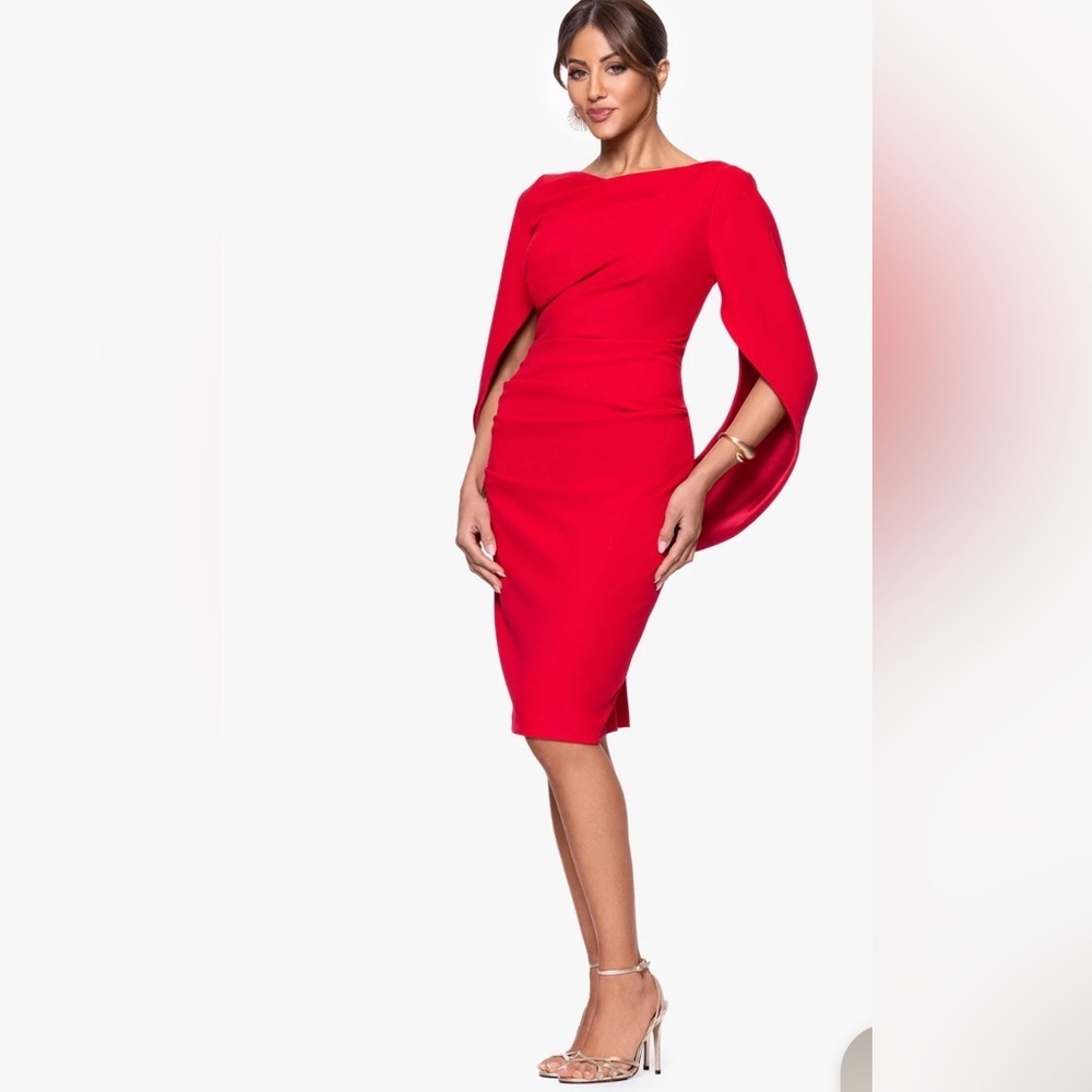 Betsy Adam Jordan Cape Sleeve Crepe Sheath Dress Red Size 10